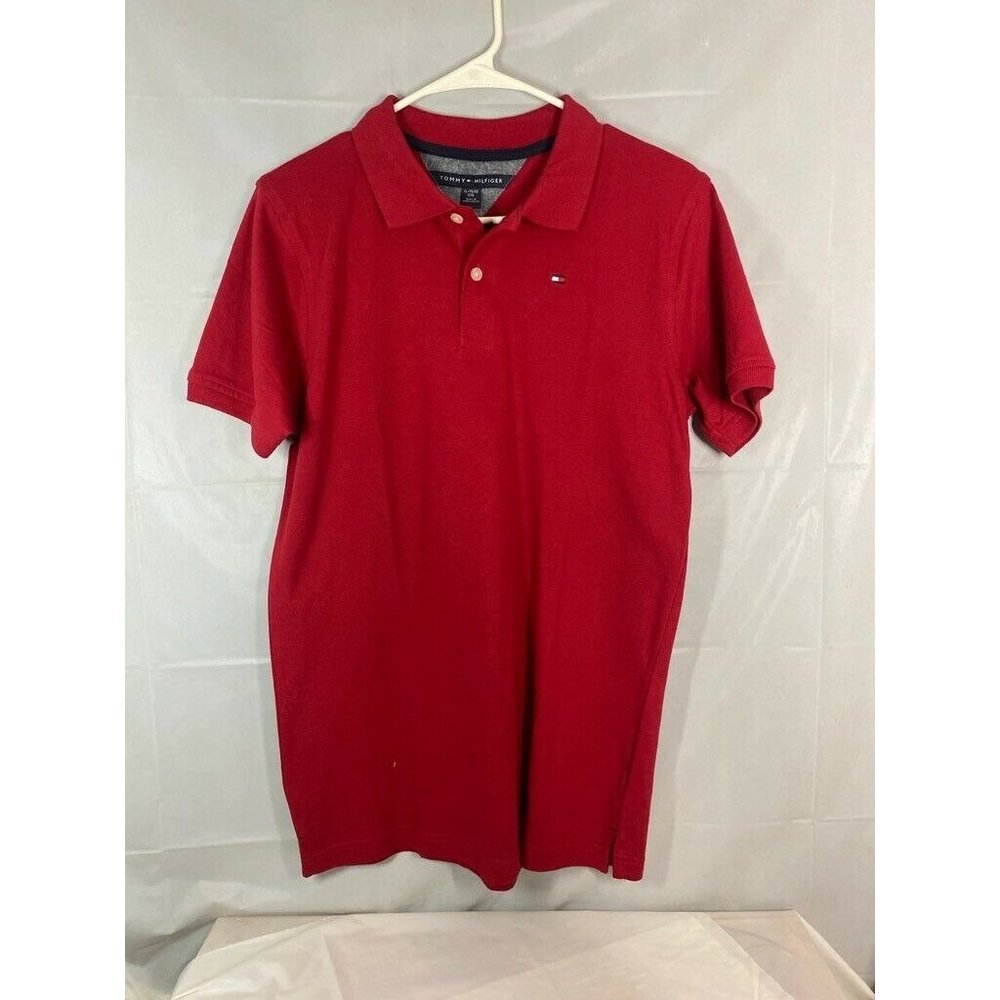 Tommy Hilfiger Boys Polo Shirt Scarlet Sage Red Short Sleeve Button Collar XL 20